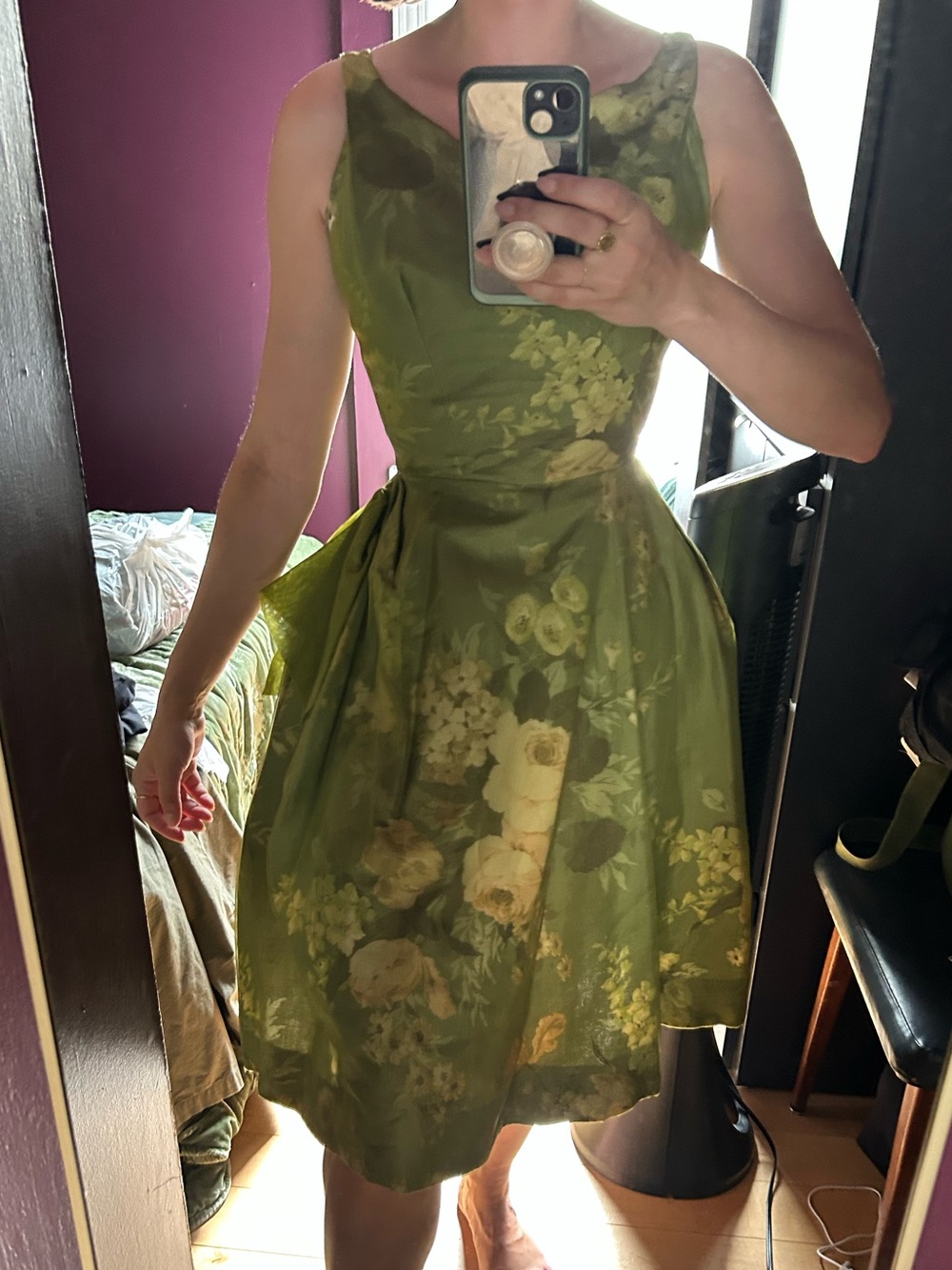 Vintage Green Satin 1950s Dress